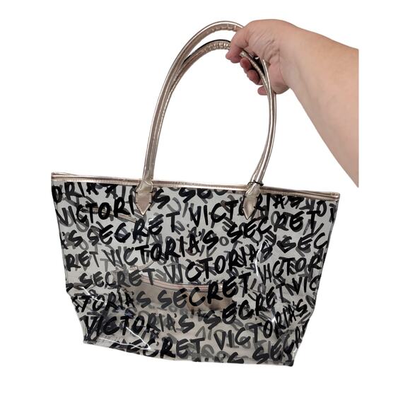 Victoria secret tote bag with clear see through black and rose gold handles NWT - Picture 1 of 9
